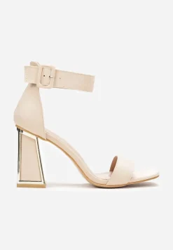 Beżowe Sandały na Słupku Honnemmi