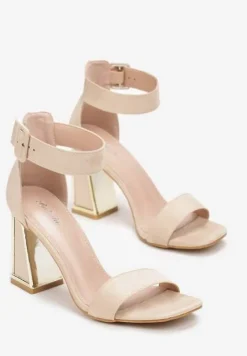 Beżowe Sandały na Słupku Honnemmi