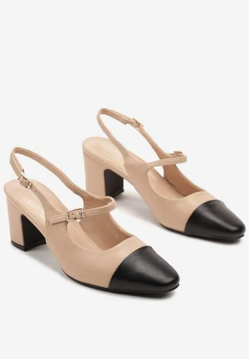 Beżowe Sandały na Słupku Slingback Ozdobione Paskiem Divolia