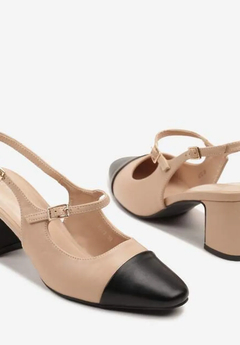 Beżowe Sandały na Słupku Slingback Ozdobione Paskiem Divolia