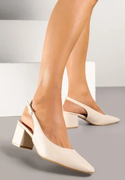 Beżowe Sandały na Słupku Typu Slingback Felvania