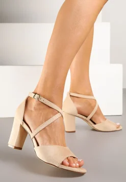 Beżowe Sandały na Słupku Vices Ozdobione Paskami Nitaniela