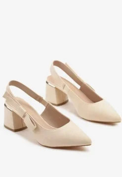 Beżowe Sandały na Słupku Vices Slingback ze Skórzaną Wkładką Vevoline