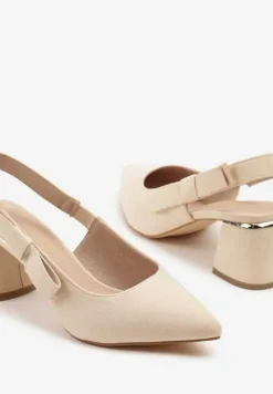 Beżowe Sandały na Słupku Vices Slingback ze Skórzaną Wkładką Vevoline