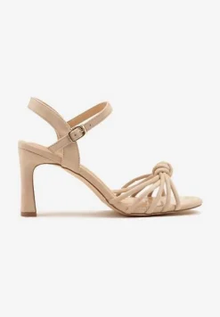 Beżowe Sandały na Słupku Vices Ozdobione Supełkiem Filarina