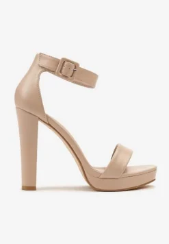 Beżowe Sandały na Słupku w Klasycznym Stylu Odeline