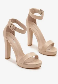 Beżowe Sandały na Słupku w Klasycznym Stylu Odeline