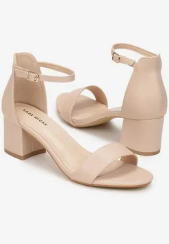 Beżowe Sandały na Słupku ze Sprzączką i Okrągłym Noskiem Hadas