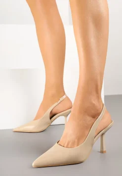 Beżowe Sandały na Szpilce Slingback Falithra