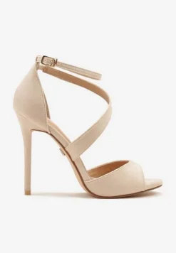 Beżowe Sandały na Szpilce Vices Ozdobione Paskami Sarariae
