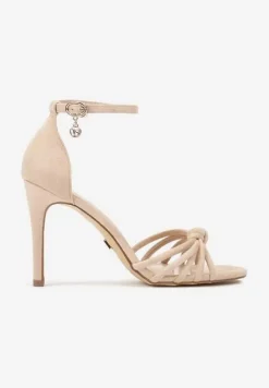 Beżowe Sandały na Szpilce Vices z Ozdobnym Supłem Crinellia