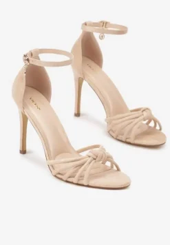 Beżowe Sandały na Szpilce Vices z Ozdobnym Supłem Crinellia