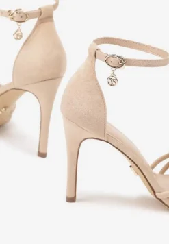 Beżowe Sandały na Szpilce Vices z Ozdobnym Supłem Crinellia
