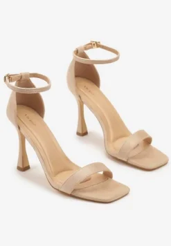 Beżowe Sandały na Szpilce Vices z Kwadratowym Noskiem Linasena