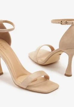Beżowe Sandały na Szpilce Vices z Kwadratowym Noskiem Linasena