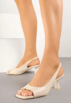 Beżowe Sandały na Szpilce Vices Ozdobione Kwadratowym Noskiem Edianira