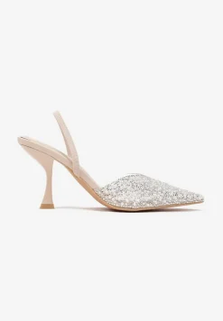 Beżowe Sandały na Szpilce z Przezroczystym Noskiem w Cekiny i Perły Niria