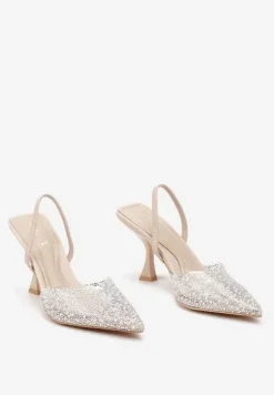 Beżowe Sandały na Szpilce z Przezroczystym Noskiem w Cekiny i Perły Niria