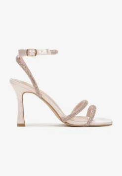 Beżowe Sandały na Szpilce ze Sprzączką i Cyrkoniami Aintha