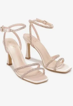 Beżowe Sandały na Szpilce ze Sprzączką i Cyrkoniami Aintha