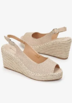 Beżowe Sandały Peep Toe z Plecioną Cholewką i Koturnem Zaylani