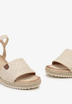 Beżowe Sandały Plecione na Koturnie z Juty Zapinane na Sprzączkę Arvila