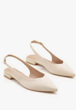 Beżowe Sandały Slingback Vices z Wkładką ze Skóry Naturalnej Annisae