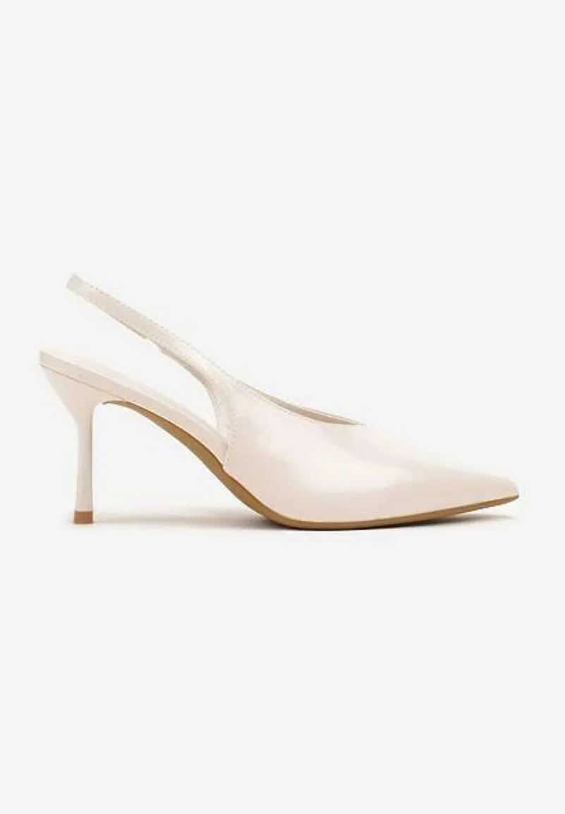 Beżowe Sandały Slingback Vices na Obcasie Typu Szpilka Tilionea