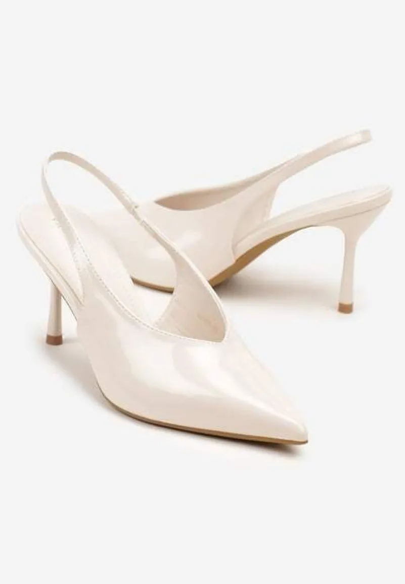 Beżowe Sandały Slingback Vices na Obcasie Typu Szpilka Tilionea