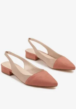 Beżowe Sandały Typu Slingback z Wkładką ze Skóry Naturalnej Galindena
