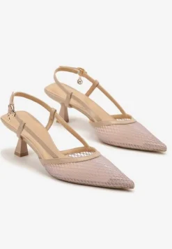 Beżowe Sandały Vices na Kaczuszce Slingback z Siateczkową Cholewką Lumevile