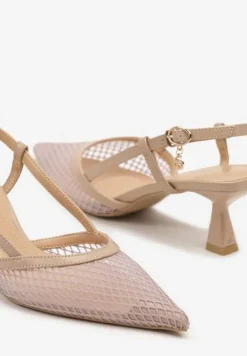 Beżowe Sandały Vices na Kaczuszce Slingback z Siateczkową Cholewką Lumevile