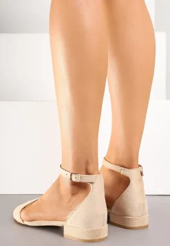 Beżowe Sandały Vices na Niskim Obcasie z Paskiem wokół Kostki Frodaia