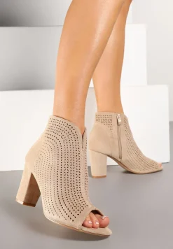 Beżowe Sandały Vices na Obcasie z Ażurowymi Wycięciami i Otwartym Noskiem Tasiri