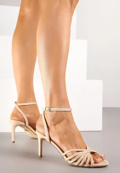 Beżowe Sandały Vices na Obcasie Typu Szpilka Folineia