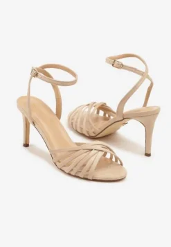Beżowe Sandały Vices na Obcasie Typu Szpilka Folineia