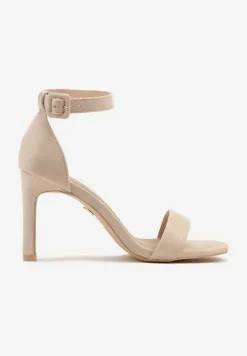 Beżowe Sandały Vices na Obcasie Typu Szpilka ze Skórzaną Wkładką Sonalitena
