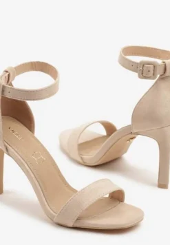 Beżowe Sandały Vices na Obcasie Typu Szpilka ze Skórzaną Wkładką Sonalitena