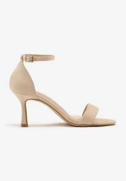 Beżowe Sandały Vices na Obcasie Typu Szpilka Galennea