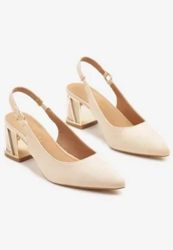 Beżowe Sandały Vices na Słupku ze Skórzaną Wkładką i Metaliczną Wstawką Sesoria