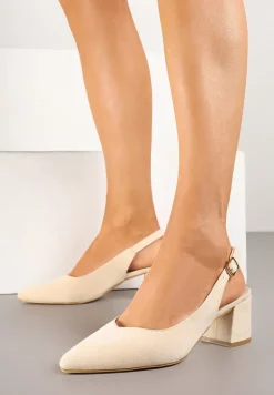 Beżowe Sandały Vices na Słupku Slingback ze Skórzaną Wkładką Ciaravien