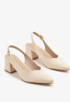 Beżowe Sandały Vices na Słupku Slingback ze Skórzaną Wkładką Ciaravien