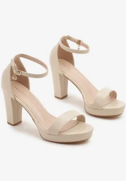 Beżowe Sandały Vices na Słupkowym Obcasie z Paskiem Wokół Kostki Maritira