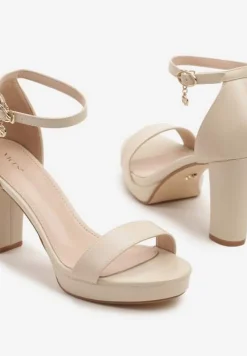 Beżowe Sandały Vices na Słupkowym Obcasie z Paskiem Wokół Kostki Maritira