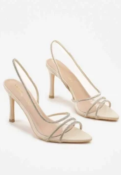 Beżowe Sandały Vices na Szpilce ze Skórzaną Wkładką z Cyrkoniami Arnellie