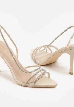 Beżowe Sandały Vices na Szpilce ze Skórzaną Wkładką z Cyrkoniami Arnellie