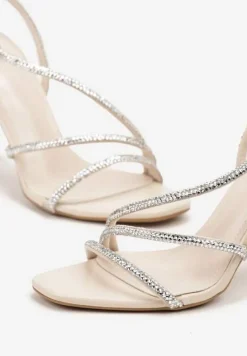 Beżowe Sandały Vices na Szpilce Ozdobione Paskami z Cyrkoniami Tilarea