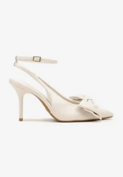 Beżowe Sandały Vices na Szpilce Slingback Ozdobione Kokardą Tilvanea