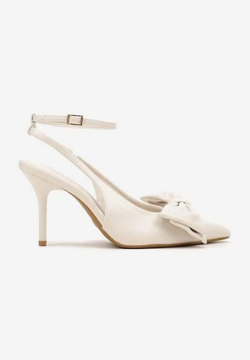 Beżowe Sandały Vices na Szpilce Slingback Ozdobione Kokardą Tilvanea