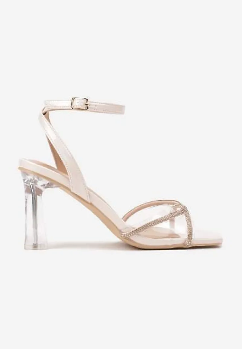 Beżowe Sandały Vices na Transparentnym Słupku z Paskami z Cyroniami Nitasea